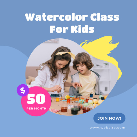 Watercolor Classes for Kids Instagram Design Template