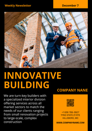 Construction Company Advertising with Businessman and Builder Newsletter Design Template
