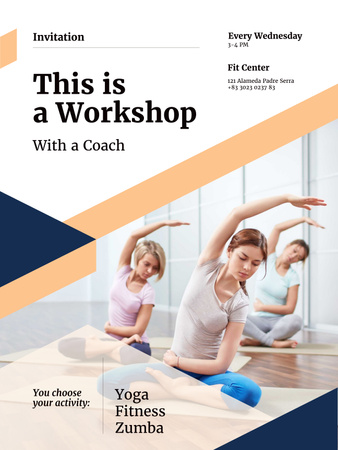 Workshop invitation with Women practicing Yoga Poster US tervezősablon
