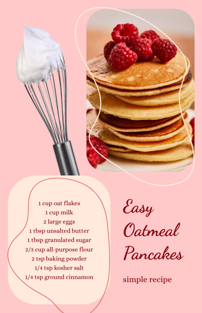 Easy Oatmeal Pancakes Pink Recipe Card – шаблон для дизайна