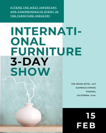 Furniture Show Event Announcement with White Vase for Home Decor Poster 16x20in Πρότυπο σχεδίασης