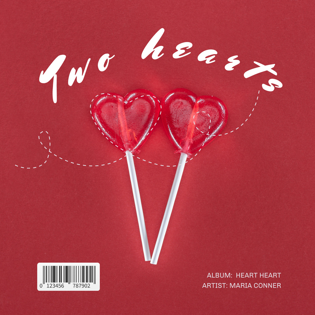 Heart shaped lollipops on red Album Cover Modelo de Design