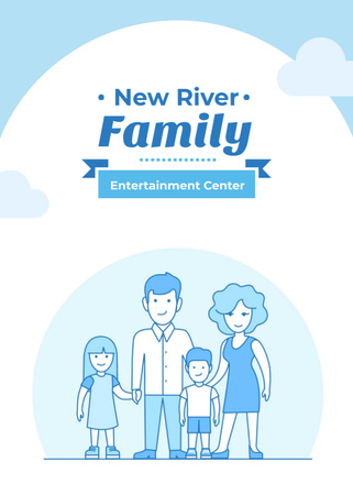 Plantilla de diseño de Padres felices con niños en el centro de entretenimiento Flayer 
