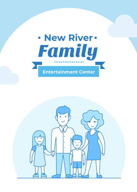 Happy Parents with Kids in Entertainment Center Flayer Modelo de Design