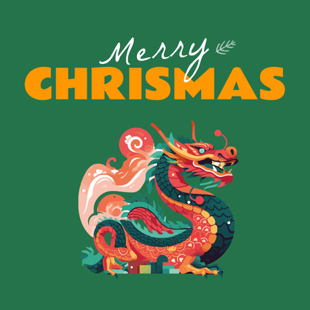 Christmas Holiday Greeting with Dragon Instagram Design Template