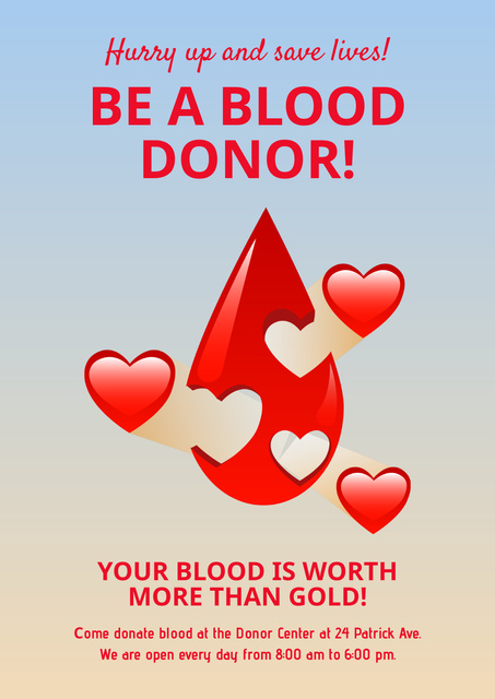 Blood Donation Motivation with Red Drops Poster Tasarım Şablonu