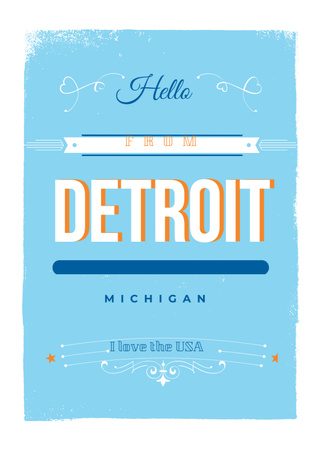 Template di design Dire ciao da Detroit con ornamento blu Postcard 5x7in Vertical