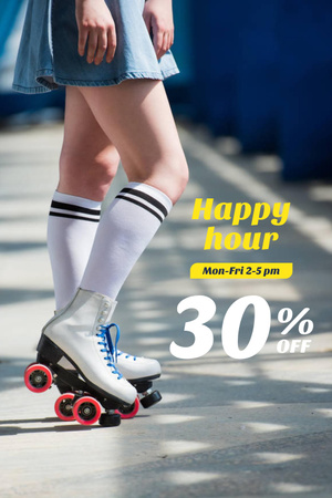 Designvorlage Happy Hour Offer with Girl Rollerskating für Pinterest