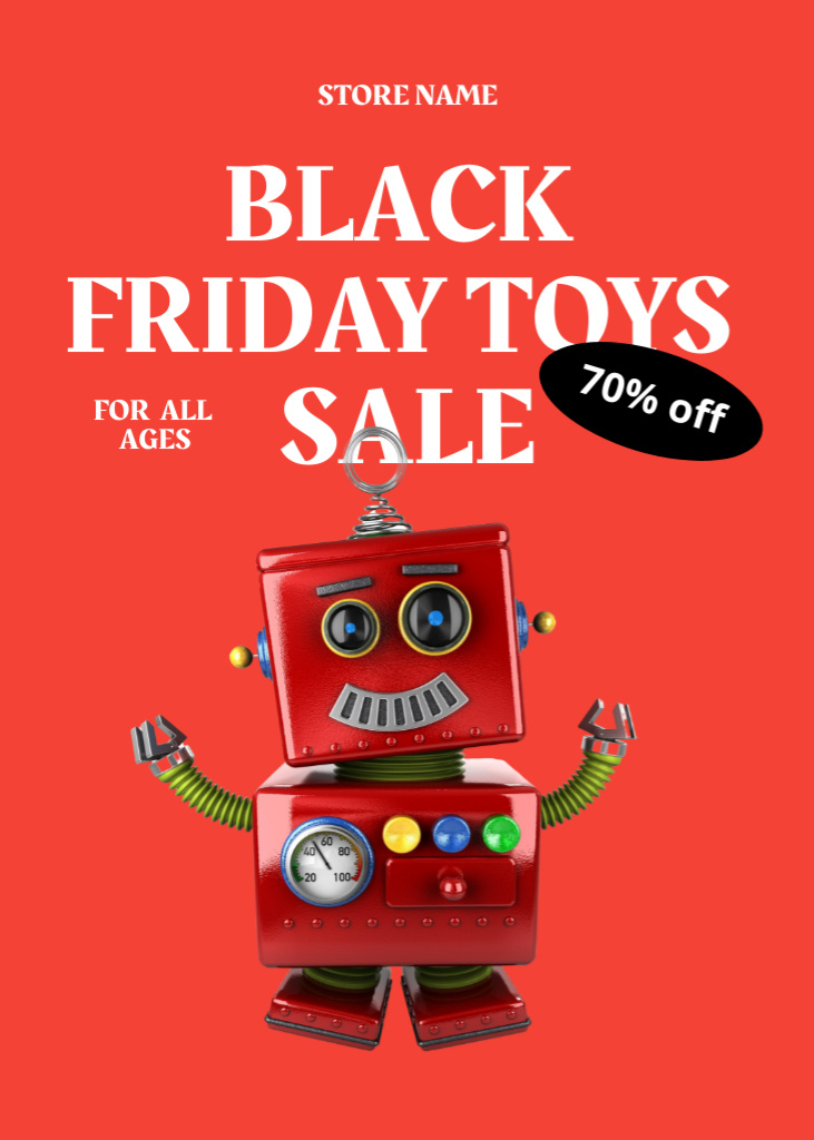 Toys Sale on Black Friday Holiday with Cute Robot Flayer Πρότυπο σχεδίασης