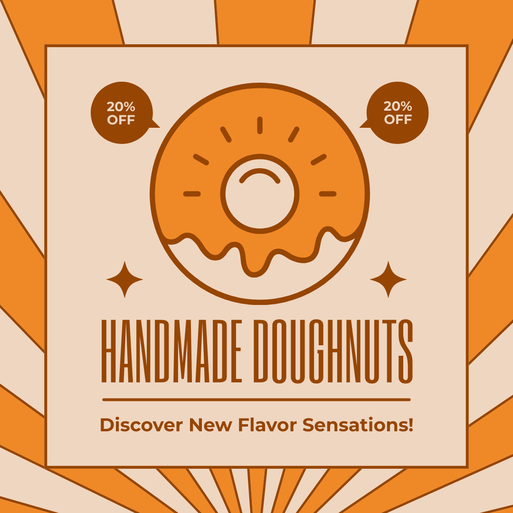 Handmade Doughnuts Offer with Creative Illustration Instagram Tasarım Şablonu