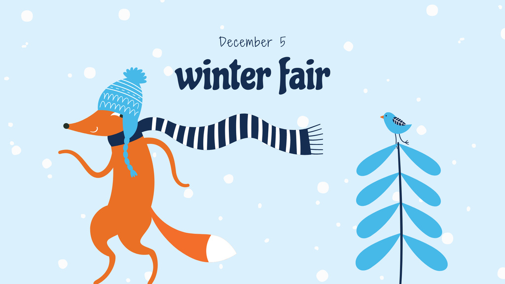 Winter Fair Announcement with Cute Fox in Scarf FB event cover – шаблон для дизайну