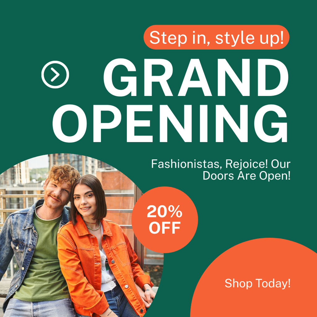 Designvorlage Bright Clothes Store Grand Opening With Discount For Fashionistas für Instagram AD