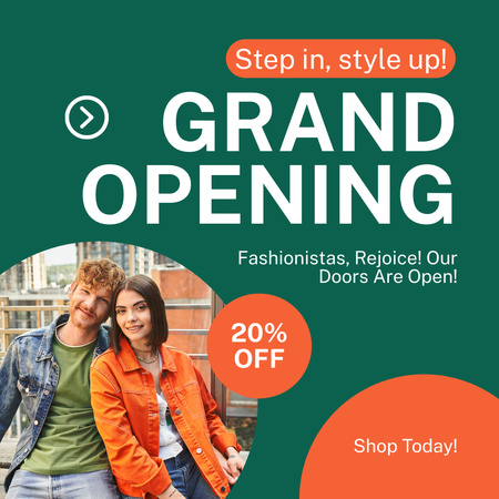 Торжественное открытие магазина яркой одежды со скидками для модниц Instagram AD – шаблон для дизайна