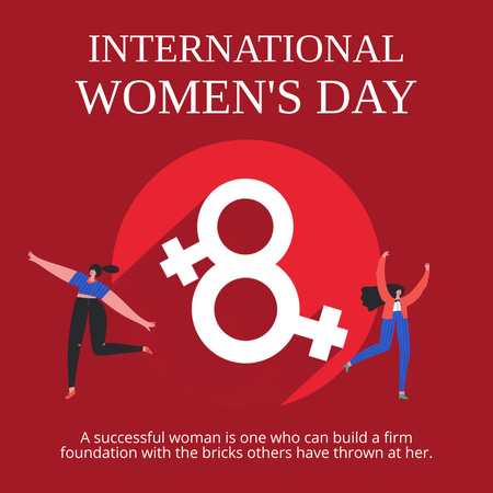 International Women's Day Celebration Announcement on Red Instagram Design Template