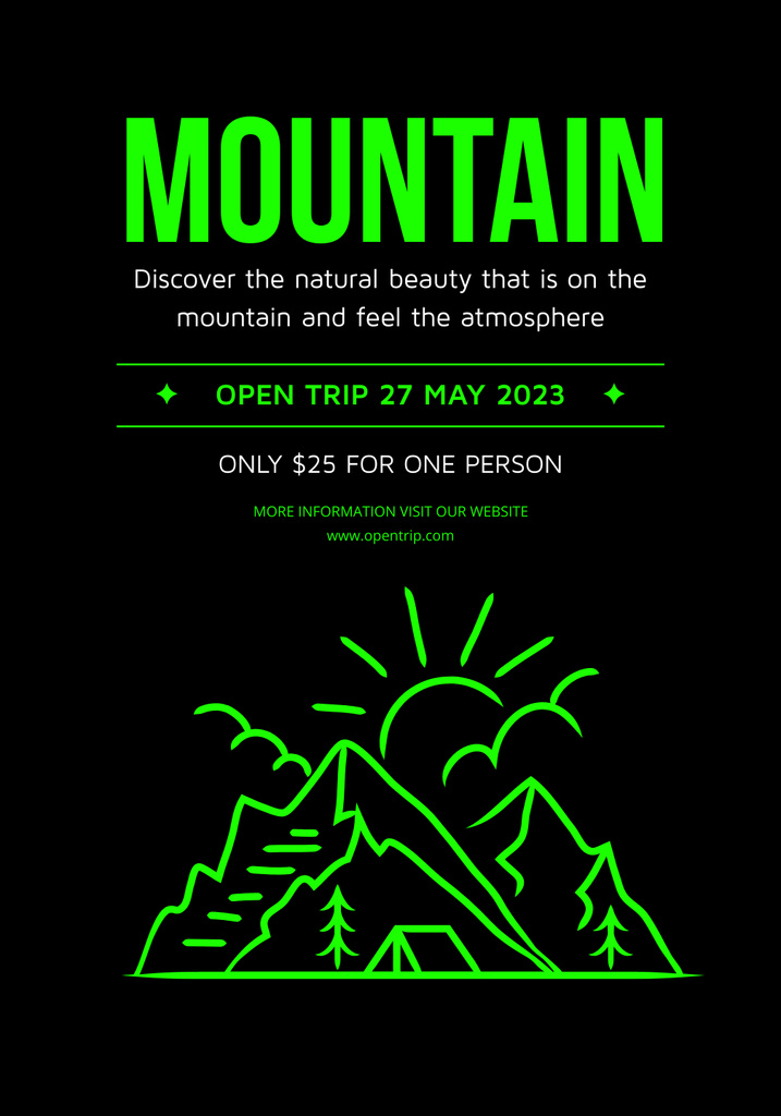 Designvorlage Hiking Tour Announcement in Green für Poster 28x40in