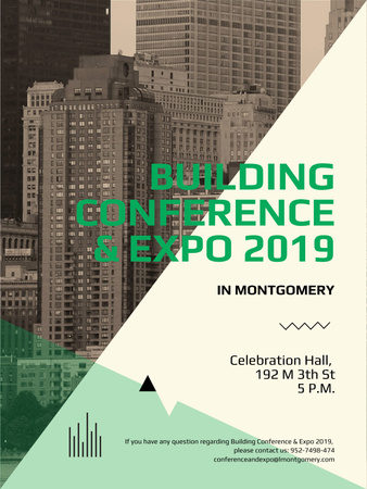 Building conference invitation on Skyscrapers in city Poster US Design Template