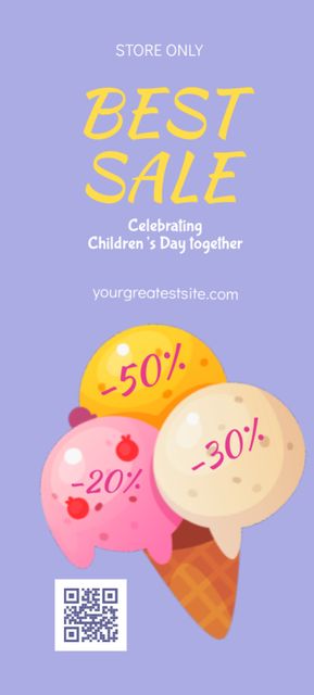 Ad of Sale on Children's Day with Illustration of Ice-Cream Invitation 9.5x21cm Design Template