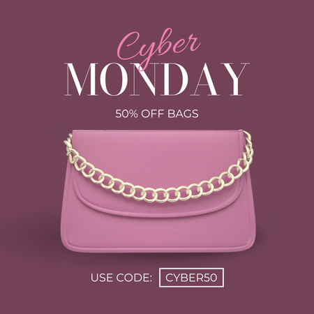 Modèle de visuel Annonce de vente Cyber Monday avec un élégant sac à main rose - Animated Post