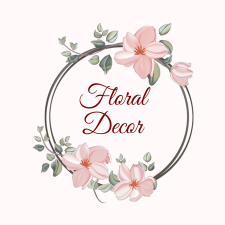 Round Frame with Delicate Flowers for Floral Decor Animated Logo Design Template
