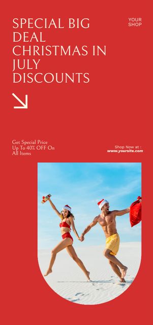 Ontwerpsjabloon van Flyer DIN Large van Special Christmas Sale in July with Happy Couple by  Sea