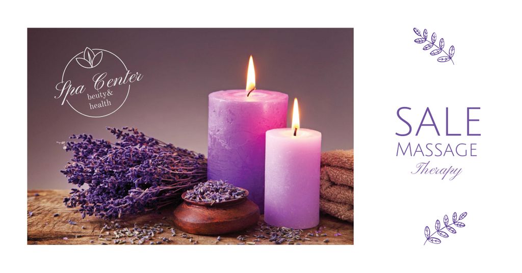 Massage Offer with Lavender and Aroma Candles Facebook AD Modelo de Design