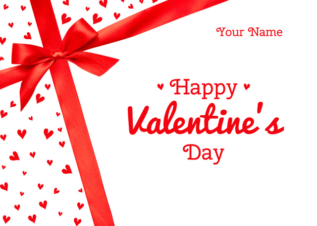 Valentine's Day Greeting with Red Bow Postcard – шаблон для дизайна