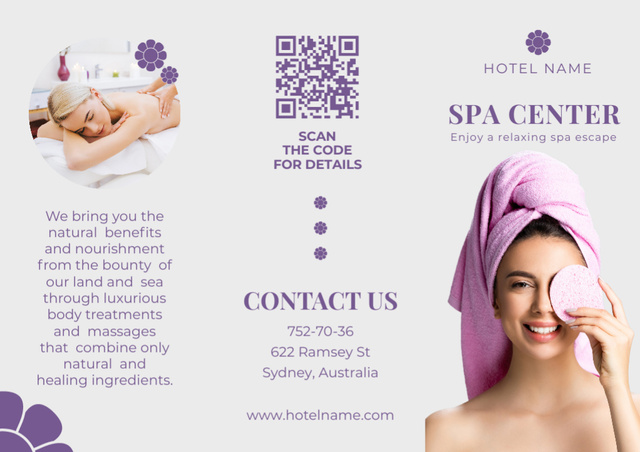 Spa Center Services with Beautiful Young Woman Brochure tervezősablon