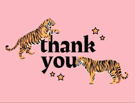 Thankful Phrase with Cute Tigers Postcard 4.2x5.5in – шаблон для дизайну