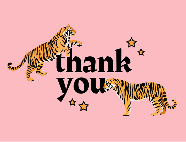 Modèle de visuel Thankful Phrase with Cute Tigers - Postcard 4.2x5.5in