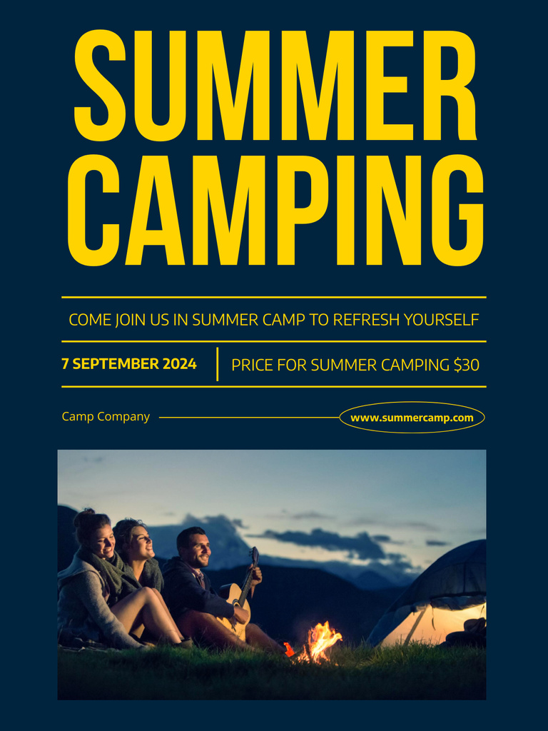 Camping Trip Offer with People in Mountains Poster US Tasarım Şablonu