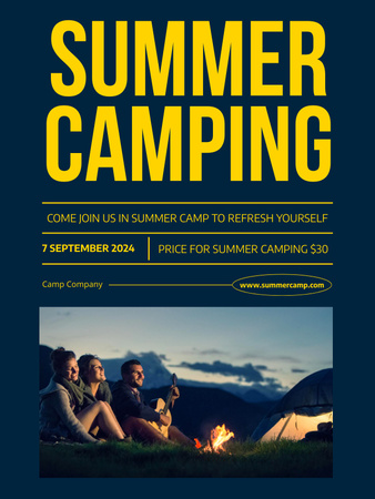 Ontwerpsjabloon van Poster US van Camping Trip Offer with Man in Mountains