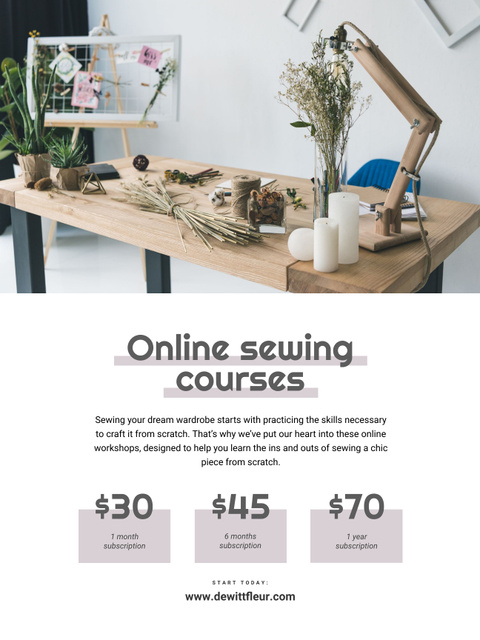 Online Sewing Courses Offer Poster US Design Template