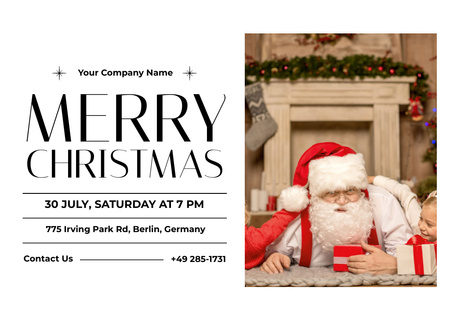 Christmas Party In July with Santa and Gifts Flyer A6 Horizontal Design Template