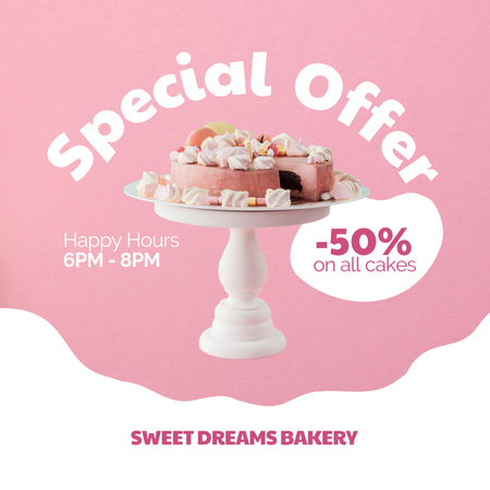 Специальное предложение по распродаже хлебобулочных изделий с розовым тортом Instagram – шаблон для дизайна