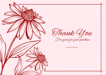 Ontwerpsjabloon van Card van Bedankt voor uw aankoopbericht met bloemenillustratie