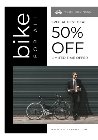 Bicycle Sale Announcement with Man in Business Suit Poster 28x40in Design Template