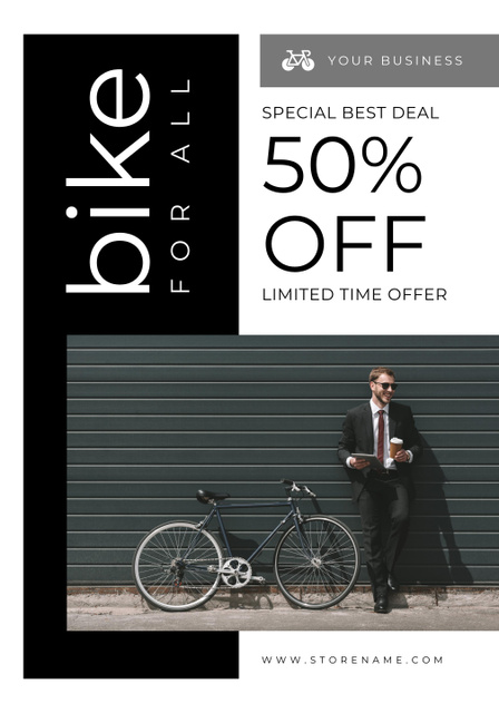Plantilla de diseño de Bicycle Sale Announcement with Man in Business Suit Poster 28x40in 