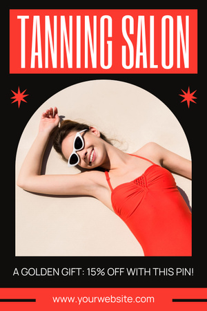 Offer Discounts on Tanning Salon Services with Woman in Red Pinterest Design Template