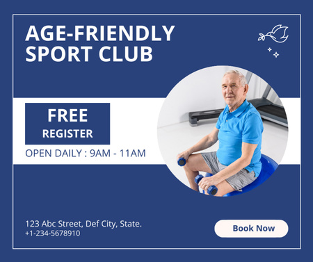 Age-Friendly Sport Club With Free Register Facebook Design Template