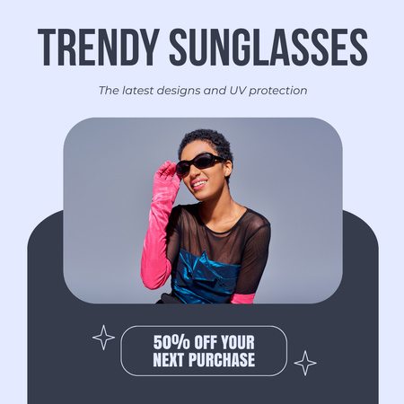Plantilla de diseño de Oferta promocional para tu próxima compra en tienda de gafas Instagram 