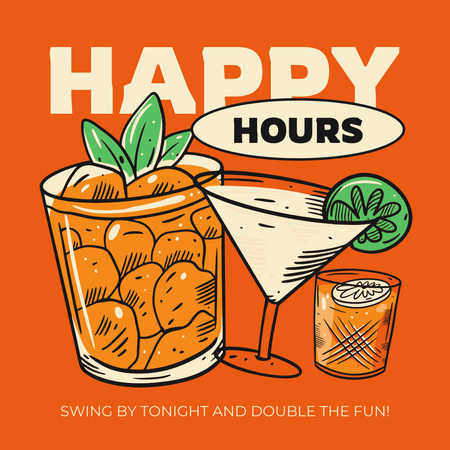 Announcement of Happy Hours for All Cocktails in Bar Instagram Design Template