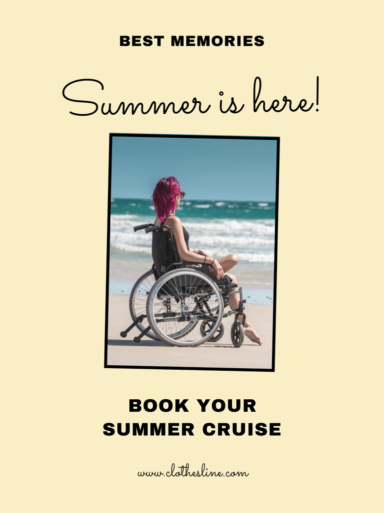 Designvorlage Woman in Wheelchair on Summer Vacation für Poster US