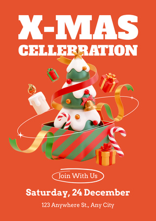 Christmas Festivity with Toylike Tree and Presents Poster Design Template