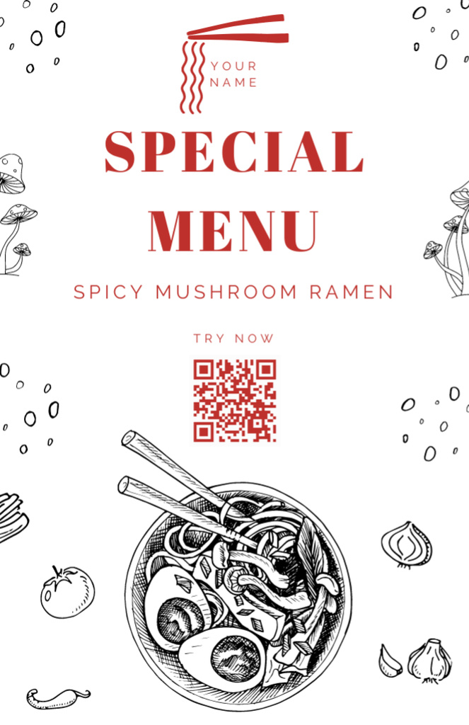 Special Offer of Spicy Mushroom Ramen Recipe Card Tasarım Şablonu