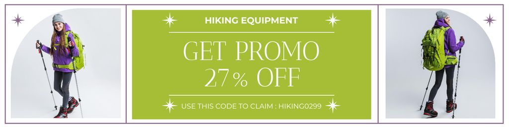 Plantilla de diseño de Promo of Hiking Gear with Woman Hiker Twitter 