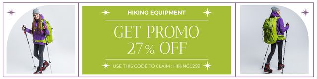 Platilla de diseño Promo of Hiking Gear with Woman Hiker Twitter