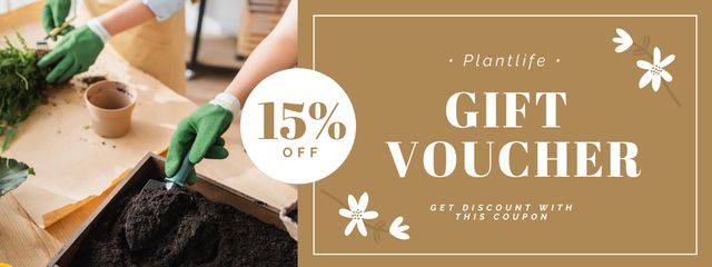 Gardener planting Seeds with Offer of Discount Coupon Design Template