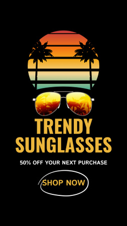 Объявление о продаже солнцезащитных очков с силуэтом пальм Instagram Story – шаблон для дизайна
