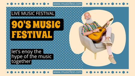 Plantilla de diseño de Festival de música nostálgica con anuncio de guitarra Youtube Thumbnail 