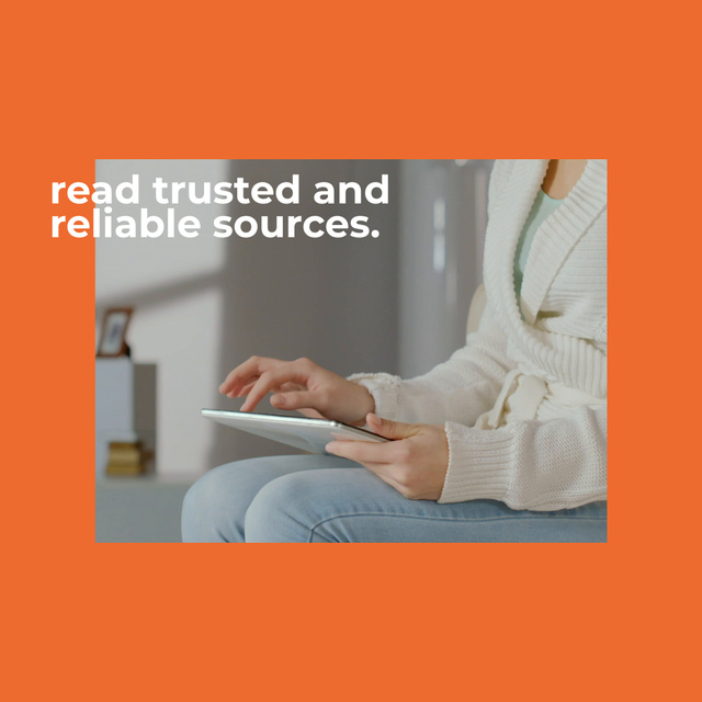 Tip to read reliable sources with Woman typing on laptop Animated Post Design Template